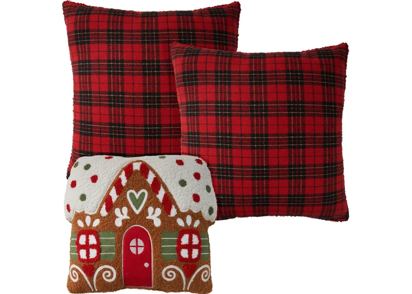 Plaid Gingerbread Accent Pillow Set