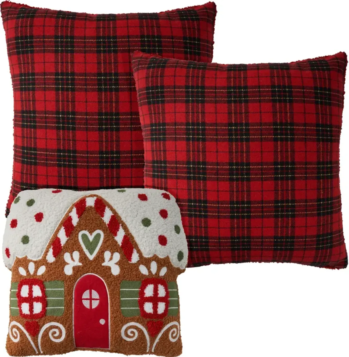 Plaid Gingerbread Accent Pillow Set