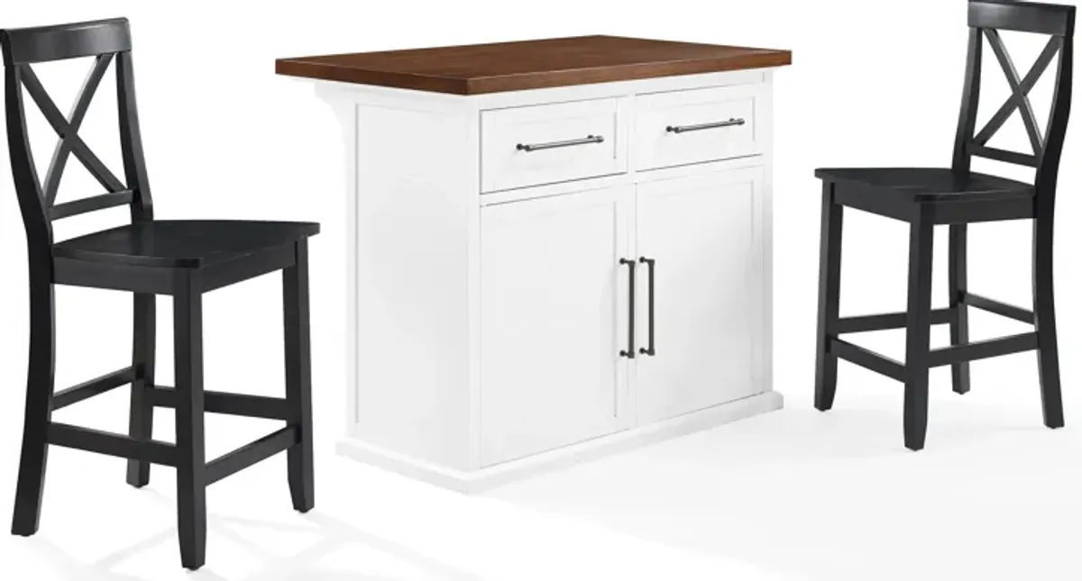 Popeye Kitchen Island and Set of 2 X-Back Stools