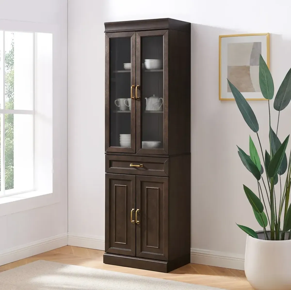 Honnaly Pantry with Glass Doors - Brown