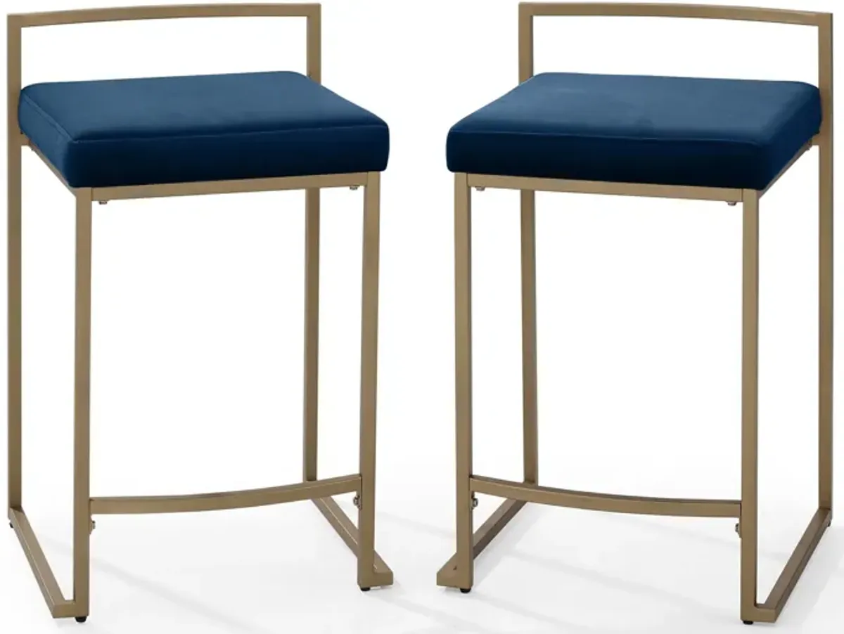 Blair Set of 2 Counter-Height Stools - Navy/Gold