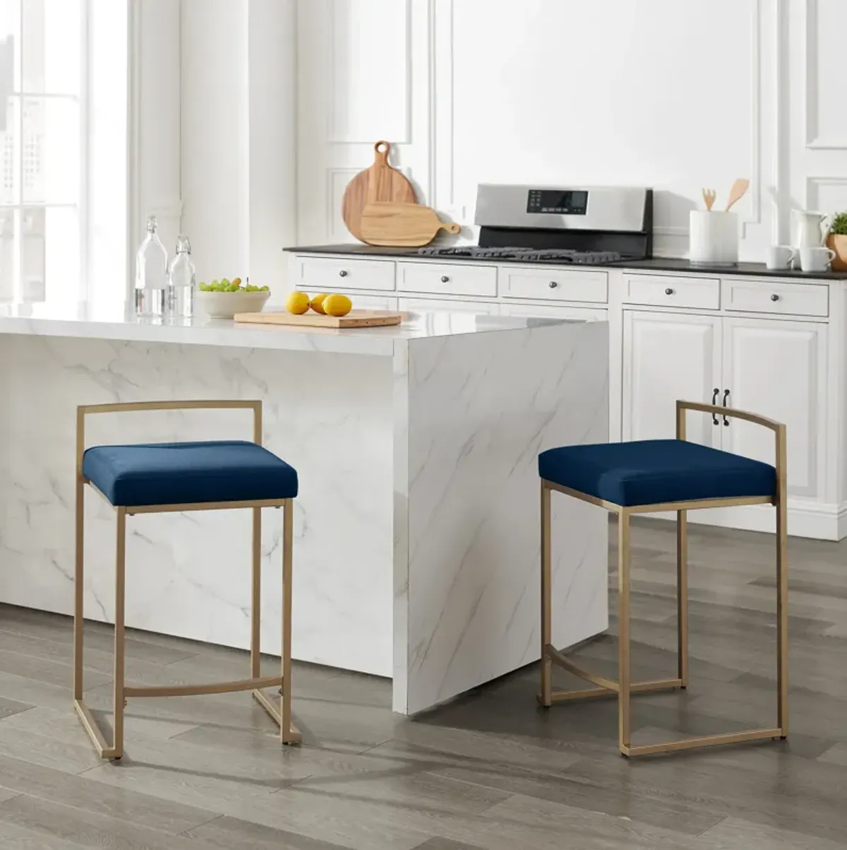 Blair Set of 2 Counter-Height Stools - Navy/Gold