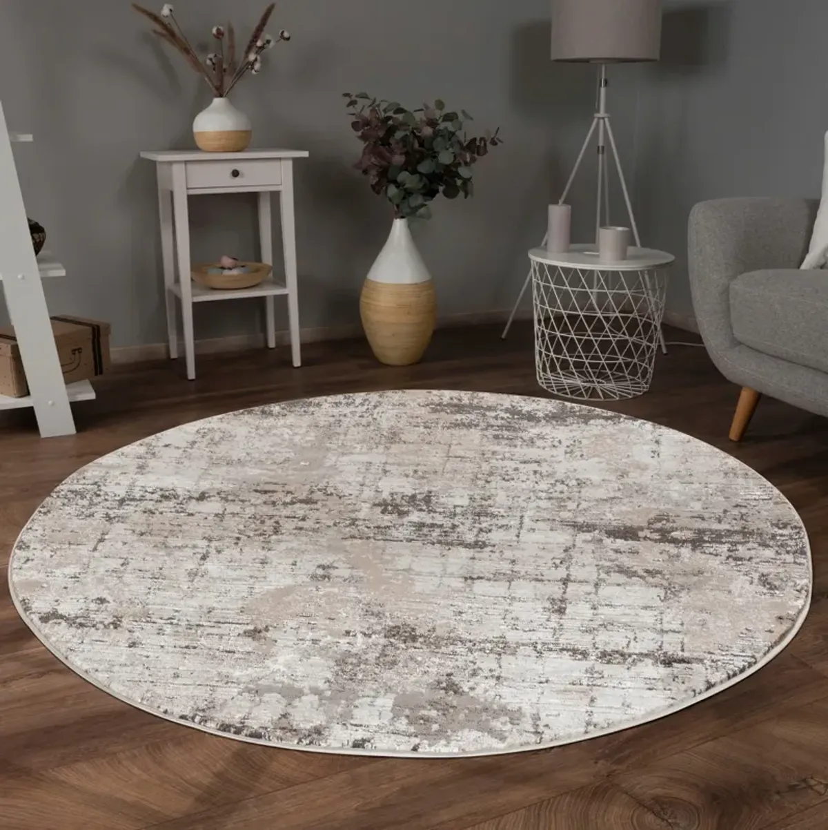 Wyller 8' Round Area Rug - Cream/Dark Brown