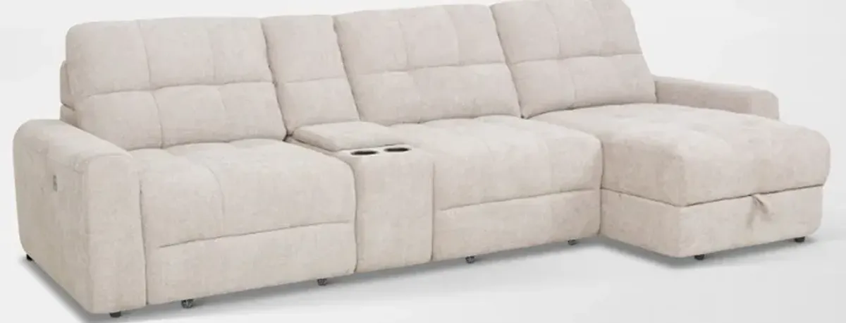 Grayson 4-Piece Power Extendable Sofa with Chaise and Console - Stone