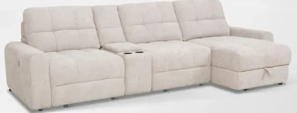 Grayson 4-Piece Power Extendable Sofa with Chaise and Console - Stone