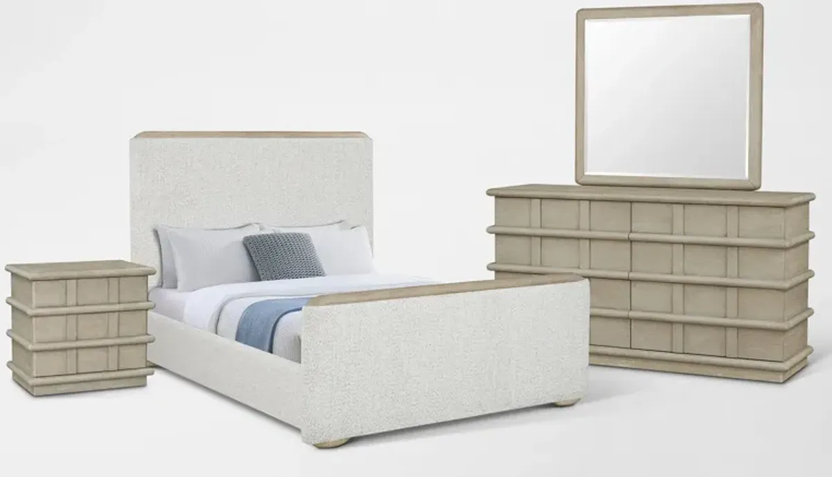 Tahoe 6-Piece Queen Bedroom Set with Dresser, Mirror and Nightstand - Sand