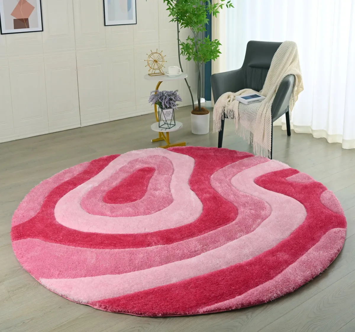 Bayou 7' Round Area Rug - Pink/Rose Red/Light Pink