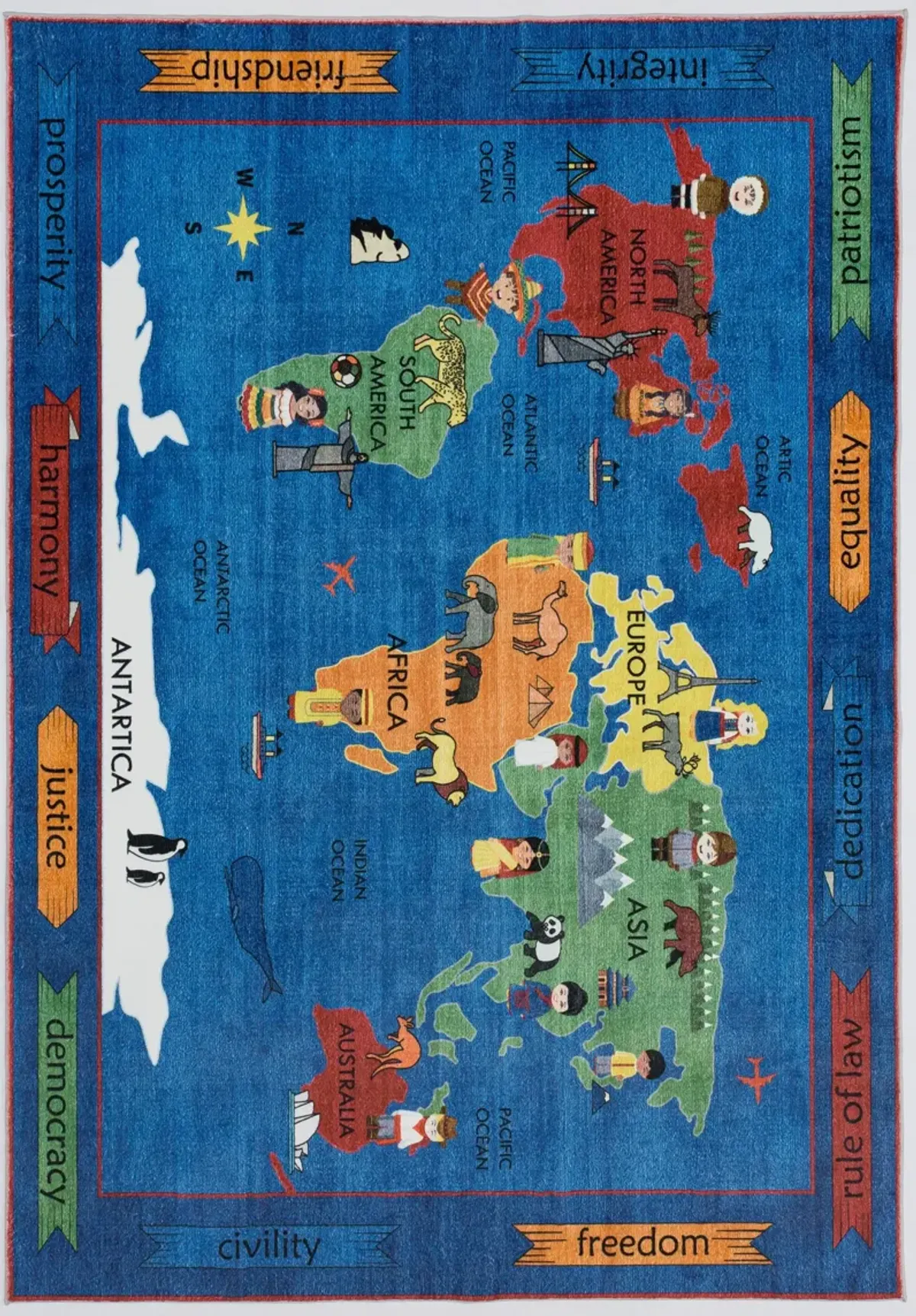 World Map 5' x 8' Area Rug - Multicolor
