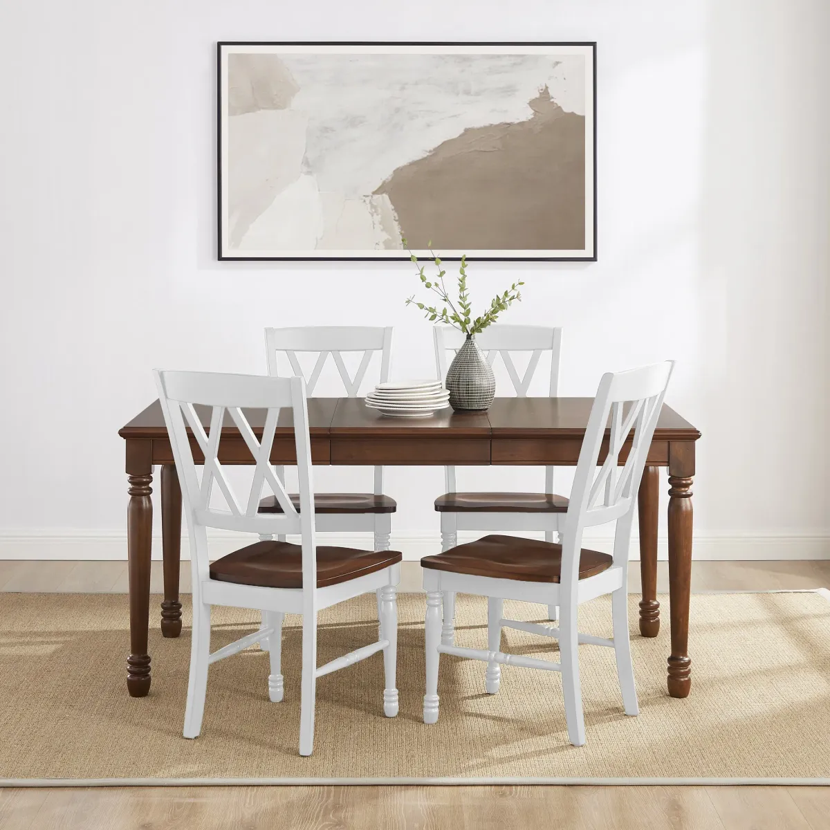 Gracie Dining Table and 4 Chairs - Brown/White
