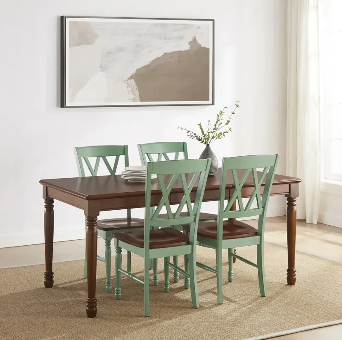 Gracie Dining Table and 4 Chairs - Brown/Teal