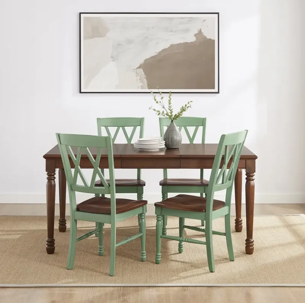 Gracie Dining Table and 4 Chairs - Brown/Teal
