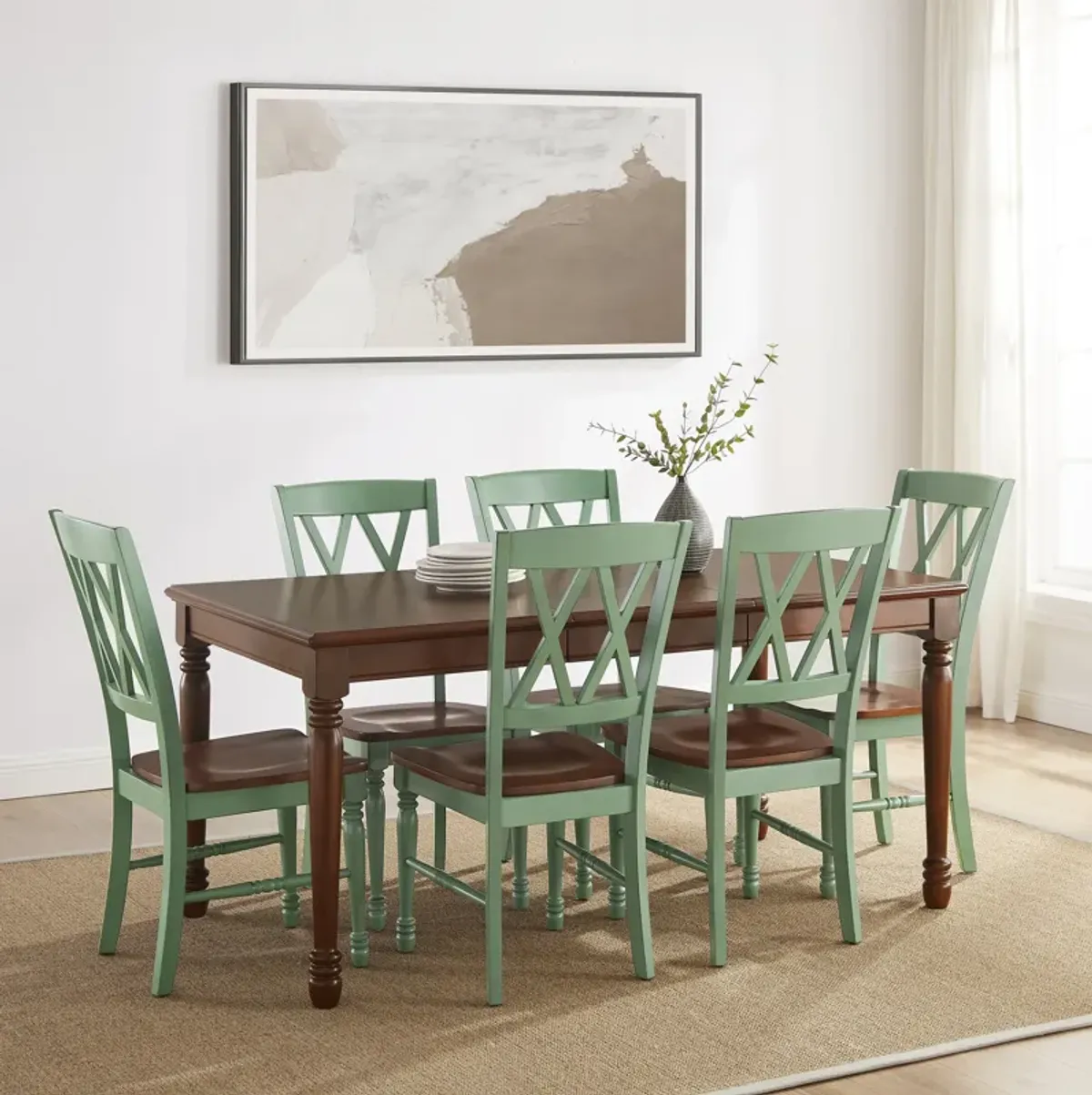 Gracie Dining Table and 6 Chairs - Brown/Teal