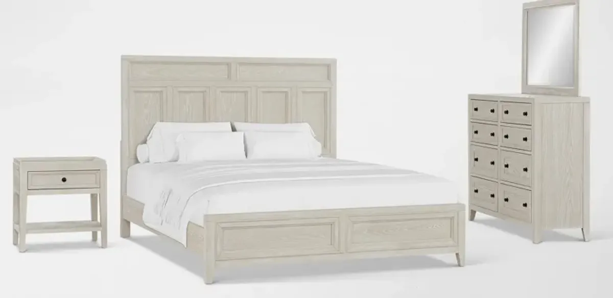 Rowan 6-Piece King Panel Bedroom Set with Dresser, Mirror and Nightstand - White