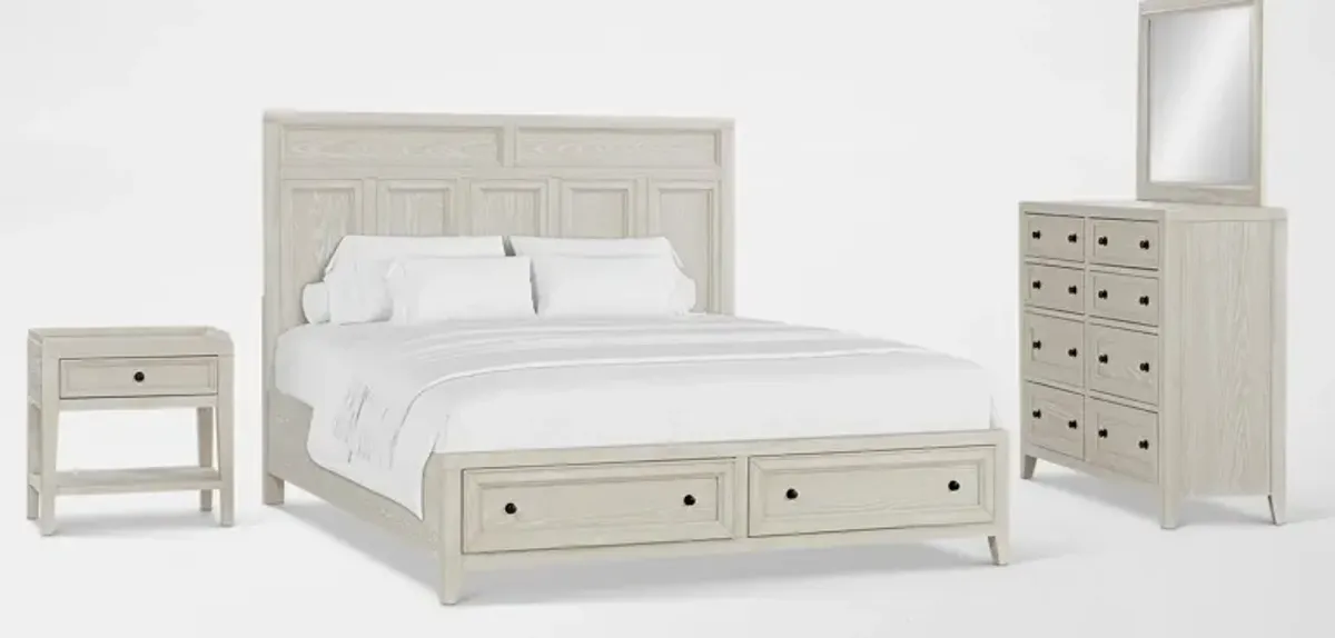 Rowan 6-Piece King Storage Bedroom Set with Dresser, Mirror and Nightstand - White