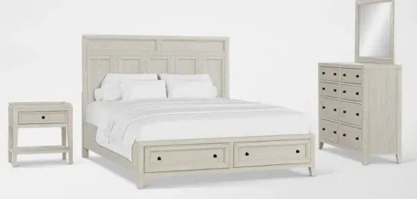 Rowan 6-Piece King Storage Bedroom Set with Dresser, Mirror and Nightstand - White