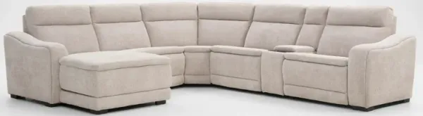 Majestic Dual-Power 6-Piece Reclining Sectional with Chaise and Console - Stone