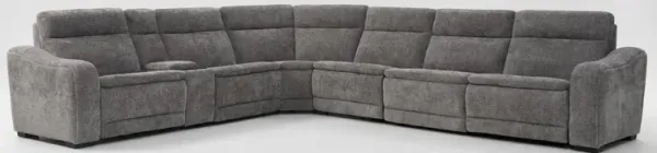 Majestic Dual-Power 7-Piece Reclining Sectional with Console and Drop-Down Table - Charcoal