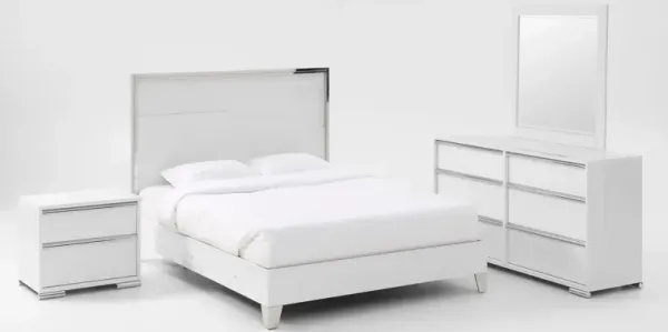 Selena 6-Piece King Bedroom Set with Dresser, Mirror, and Nightstand - White