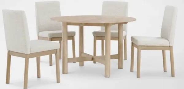 Landon Round Dining Table and 4 Upholstered Side Chairs - Natural