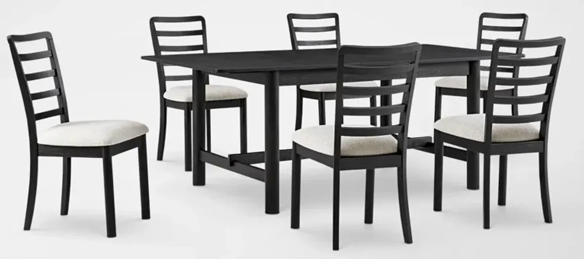 Landon Rectangular Dining Table and 6 Ladder-Back Side Chairs - Black