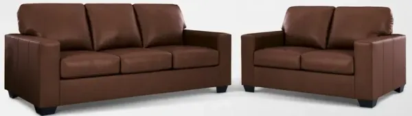 Broyhill Kintaro Leather Sofa and Loveseat - Chocolate