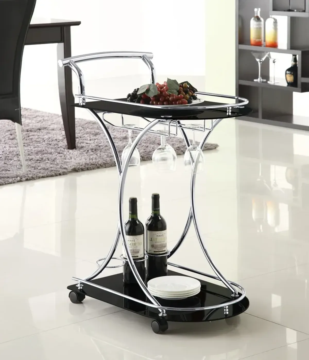 Frederick Bar Cart - Black/Chrome