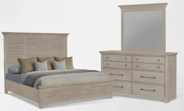 Cape May Queen 5-Piece Panel Bedroom Set with Dresser and Mirror - Natural