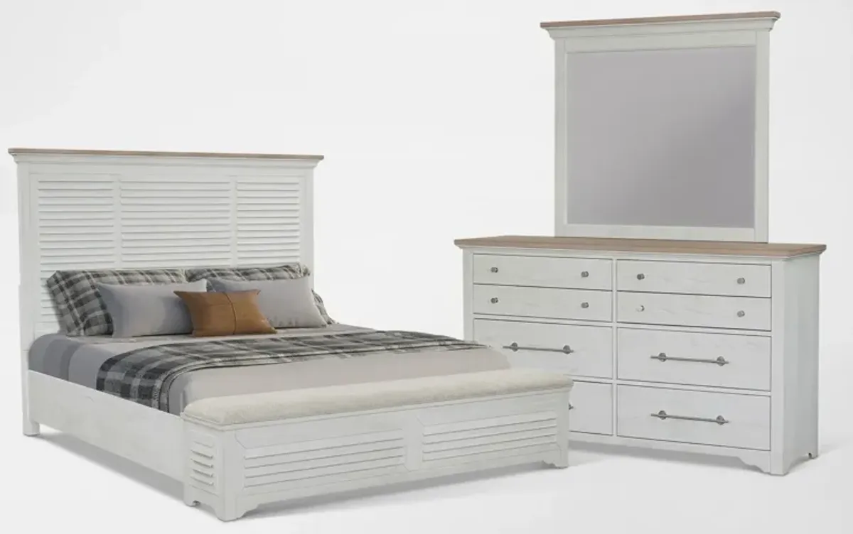 Cape May Queen 5-Piece Storage Bedroom Set with Dresser and Mirror - Two Tone