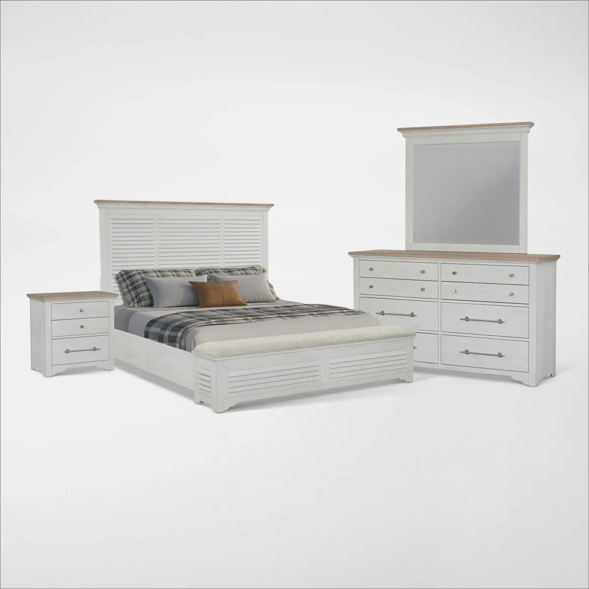 Cape May Queen 6-Piece Storage Bedroom Set with Dresser, Mirror and Nightstand - Two Tone