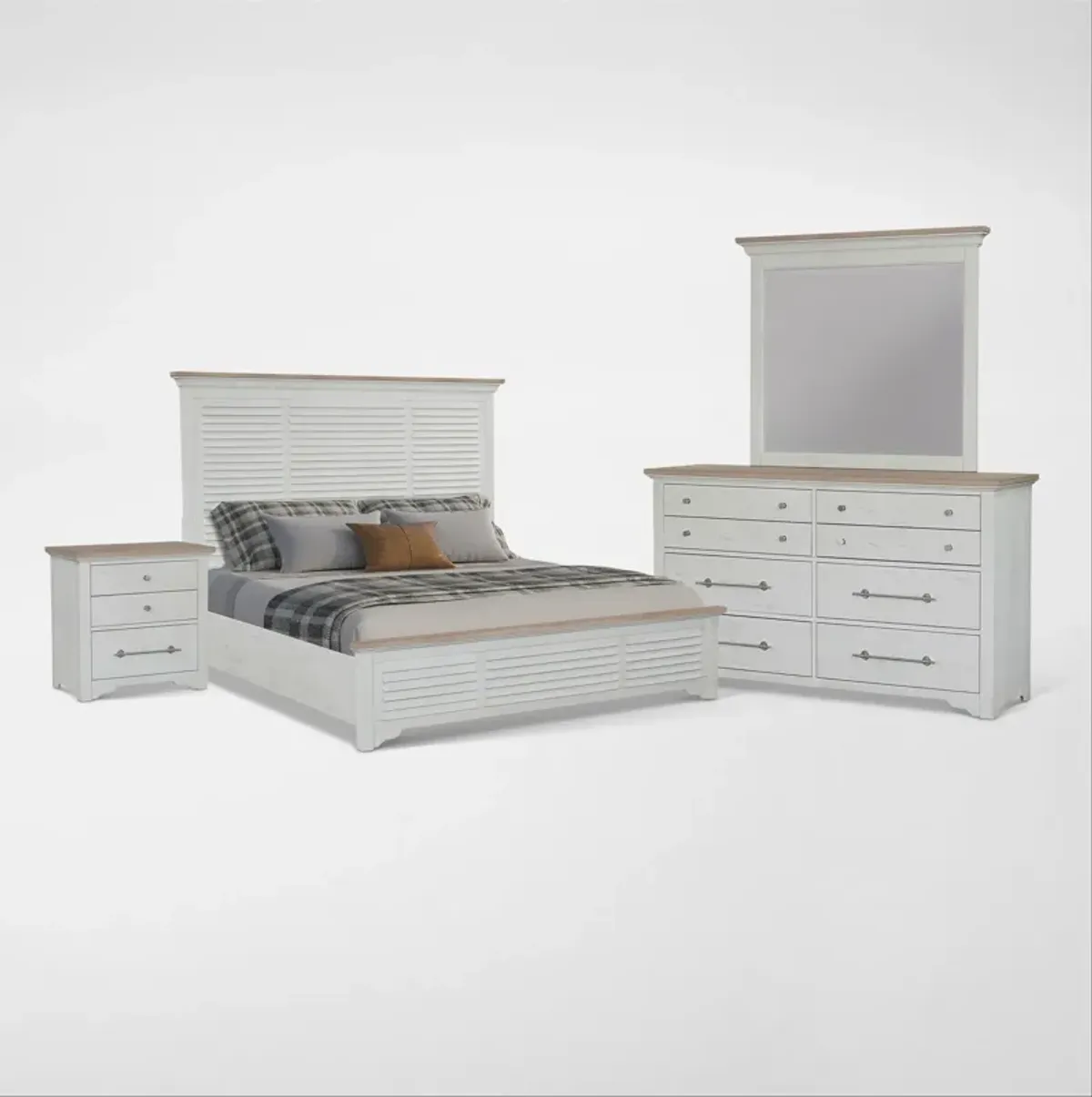 Cape May King 6-Piece Panel Bedroom Set with Dresser, Mirror and Nightstand - Two Tone