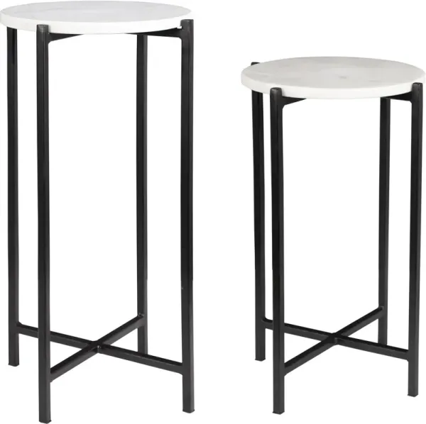 Kyler Set of 2 Drink Tables - White Marble/Matte Black