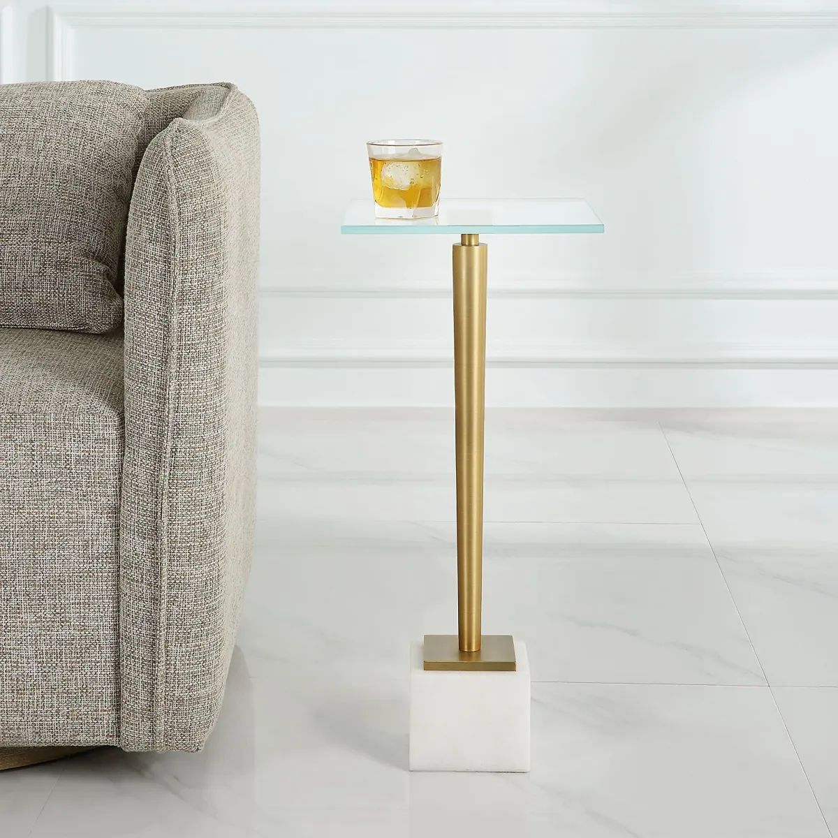Noe Drink Table - Brass/White