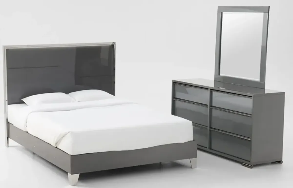 Selena 5-Piece Queen Bedroom Set with Dresser and Mirror - Gray