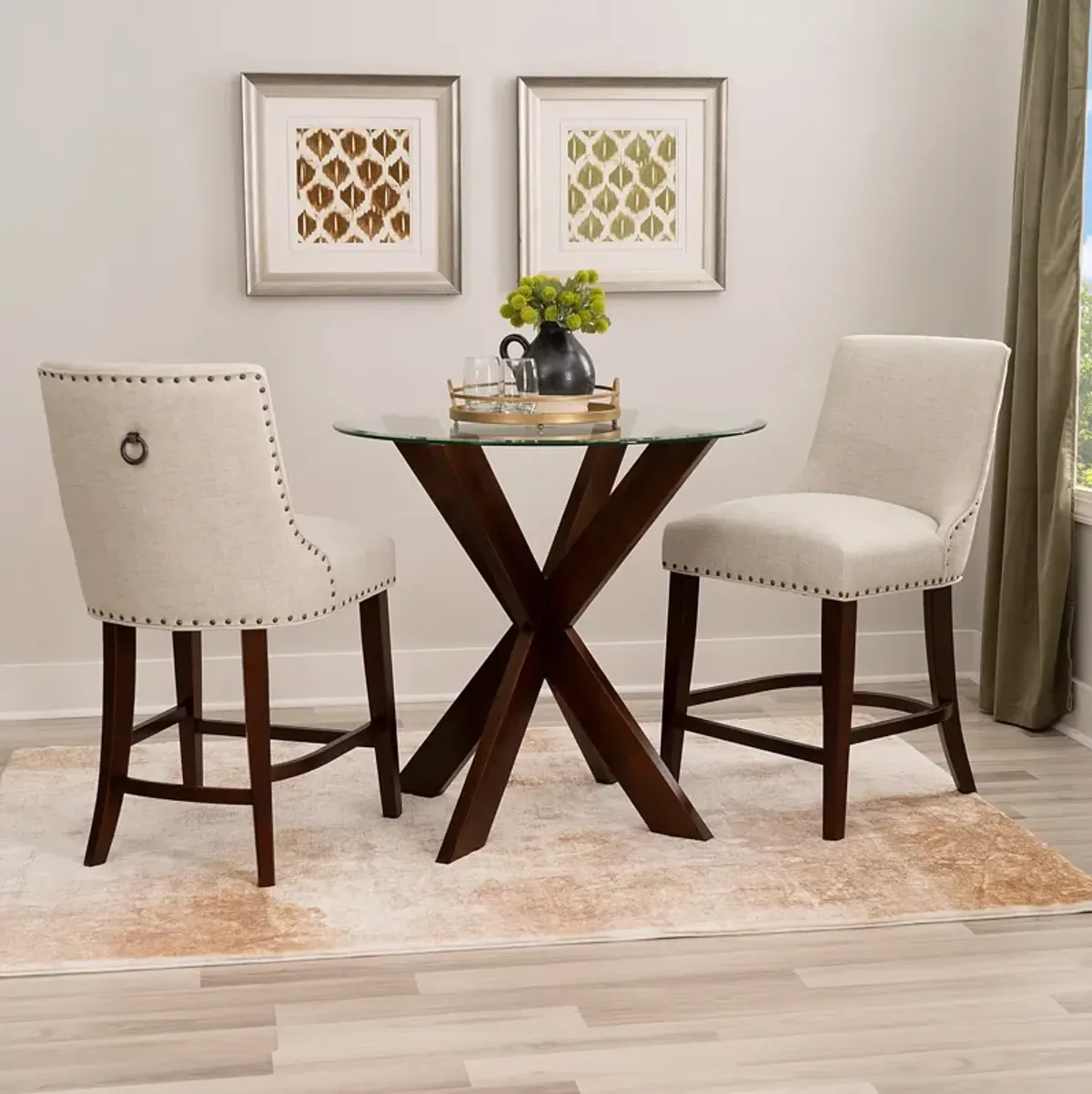 Whitaker Counter-Height Dining Table and 2 Upholstered Stools