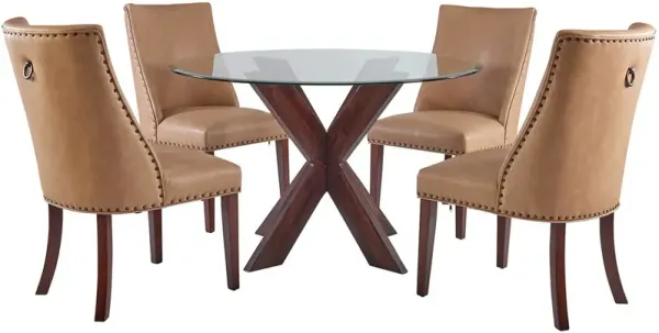 Whitaker Dining Table and 4 Upholstered Chairs - Tan/Espresso