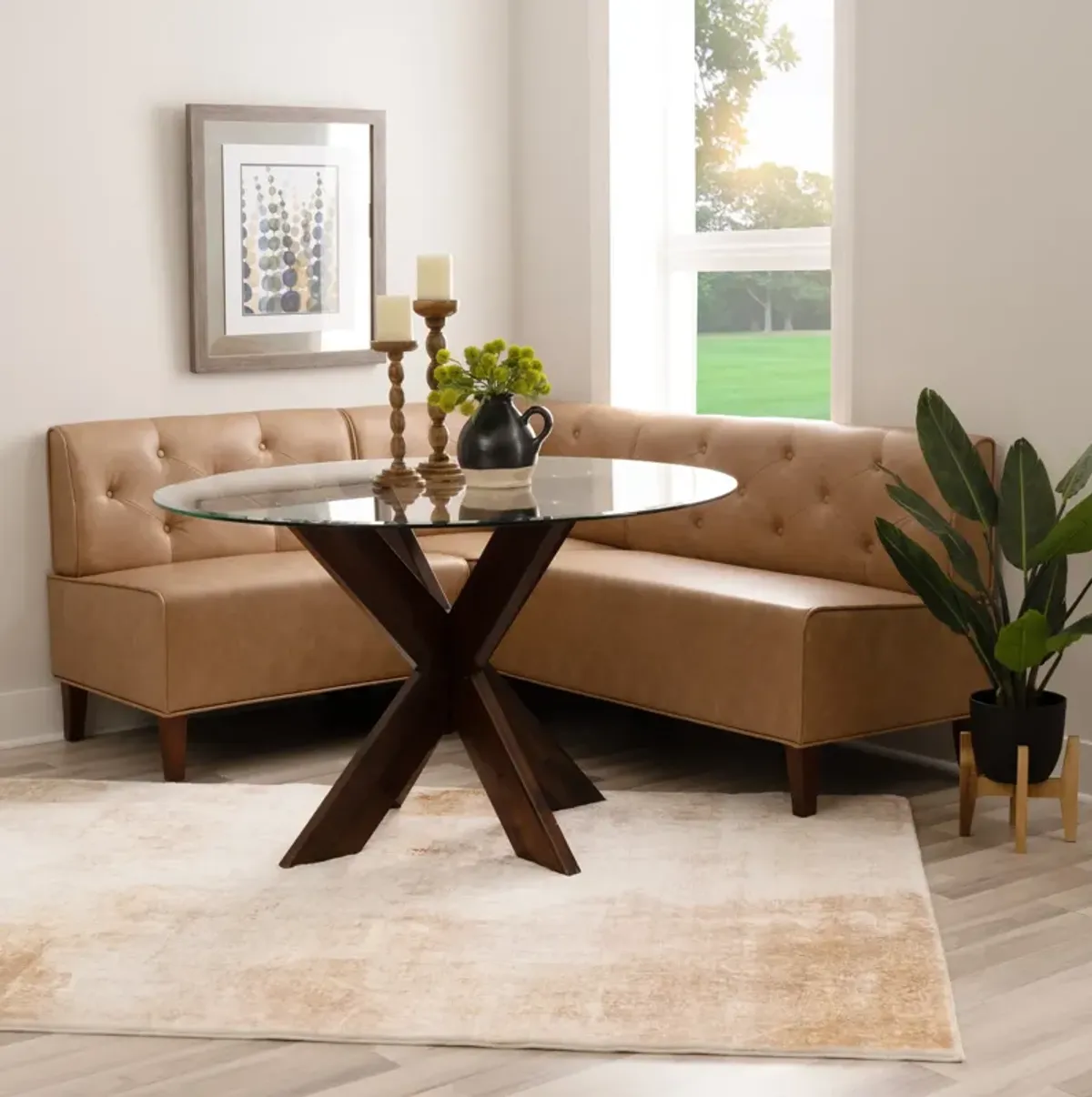 Whitaker Dining Table and Vegan Leather Banquette