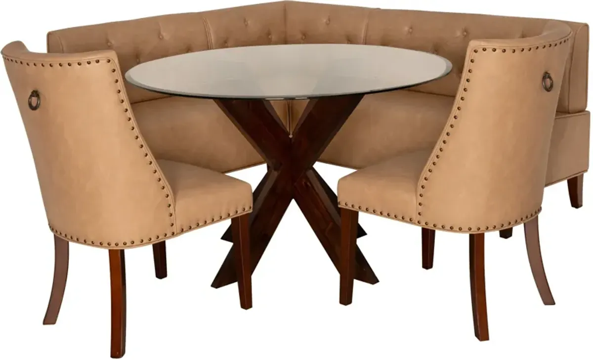 Whitaker Dining Table, 2 Vegan Leather Chairs and Banquette - Tan