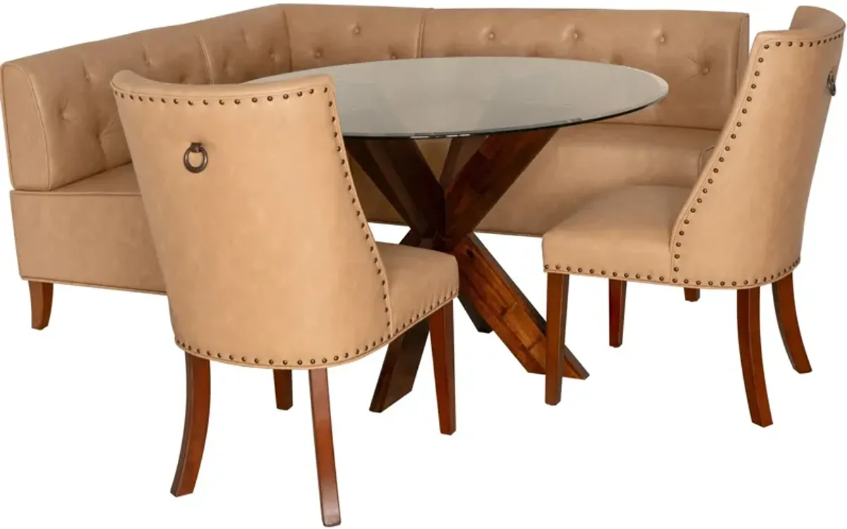 Whitaker Dining Table, 2 Vegan Leather Chairs and Banquette - Tan