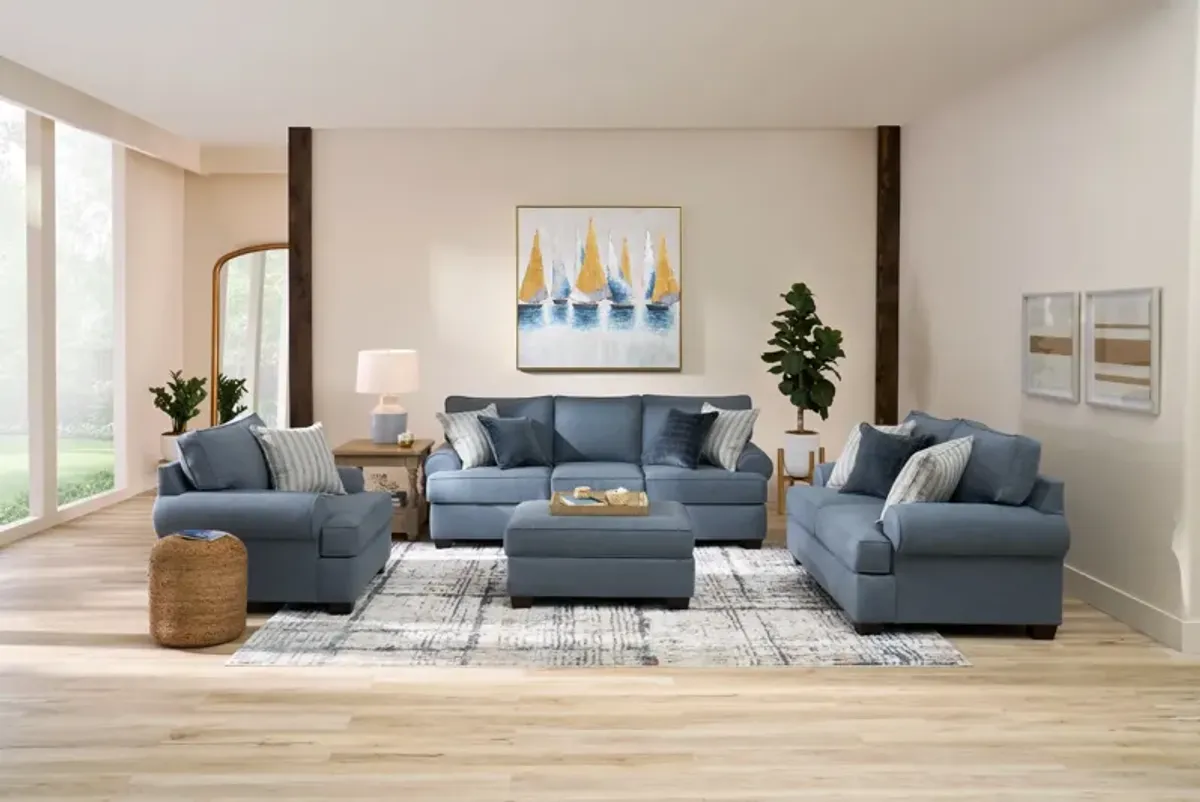 Camden Sofa, Loveseat, Chair and Ottoman  - Blue