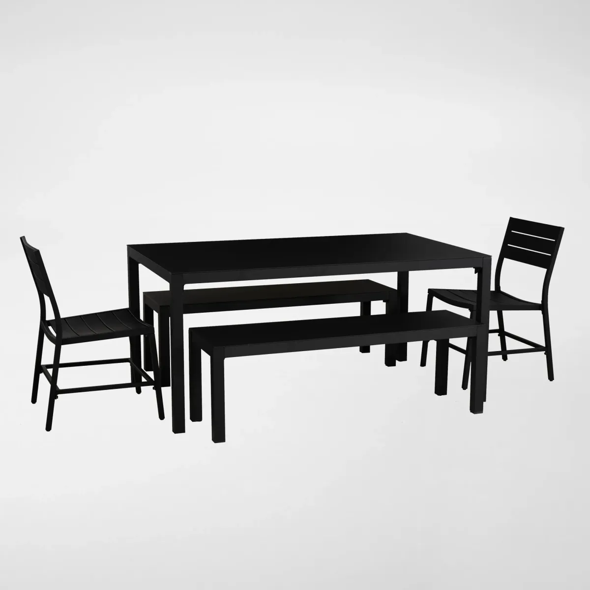 South Hampton Outdoor Dining Table, 2 Chairs and 2 Benches - Black