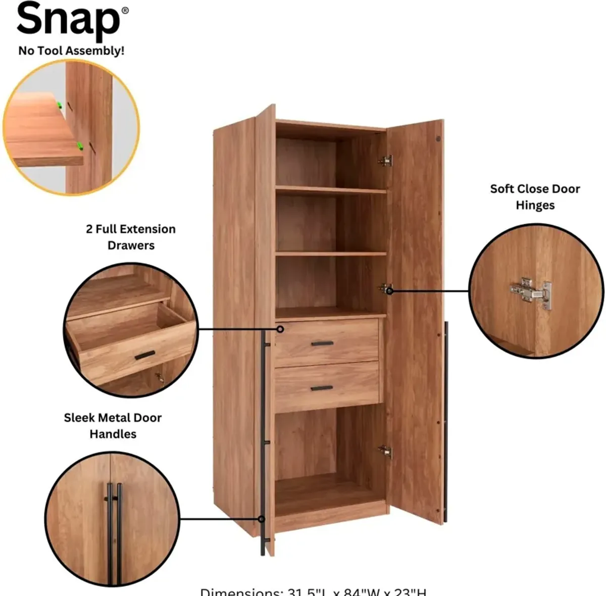 Rian Wardrobe Closet with 4 Shelves and 2 Drawers - Brown