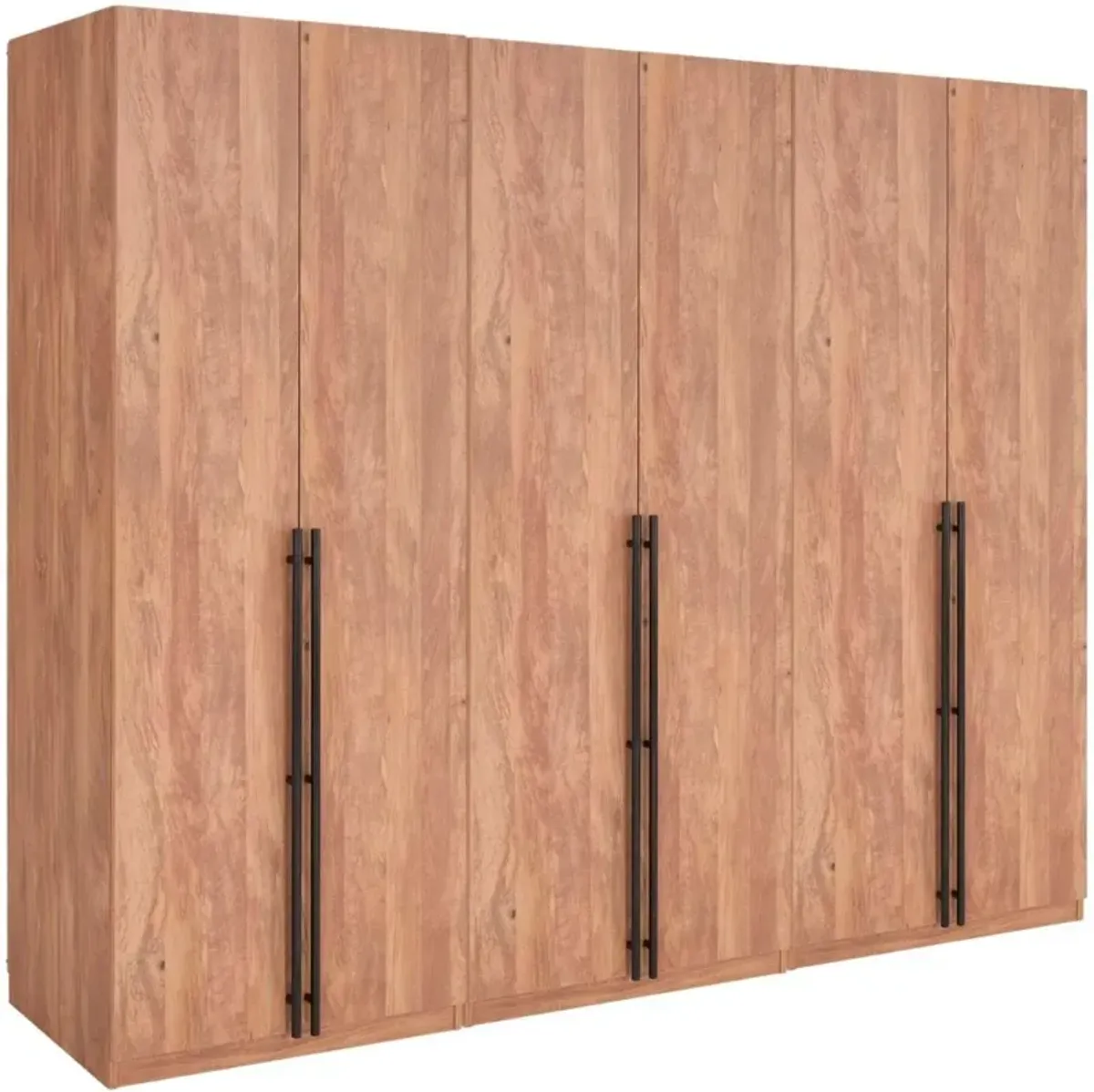 Rian Set of 3 Wardrobe Closets with 4 Shelves and 2 Drawers - Brown