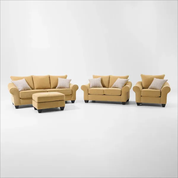 Nicki Sofa, Loveseat, Chair, and Ottoman - Gold