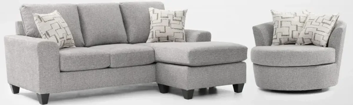 Canyon Sofa with Reversible Chaise and Swivel Chair Set - Gray