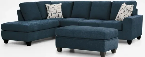 Canyon 2-Piece Sofa Sectional with Chaise and Storage Ottoman Set - Navy