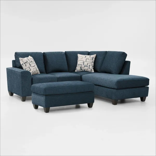 Canyon 2-Piece Loveseat Sectional with Chaise and Storage Ottoman Set - Navy