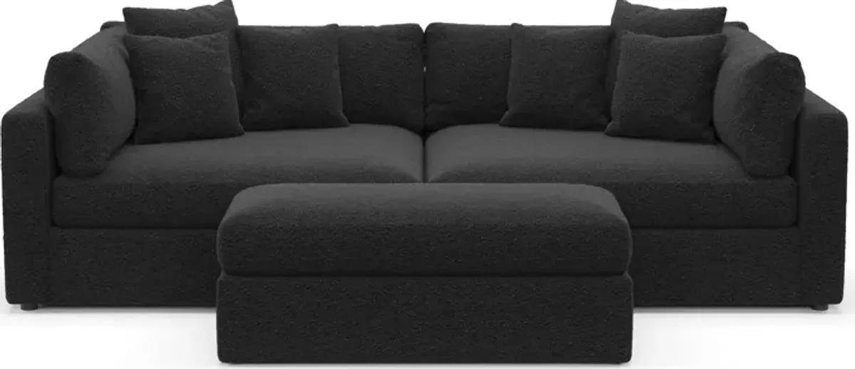 Haven Foam Comfort 2-Piece Media Sofa and Ottoman - Bloke Obsidian