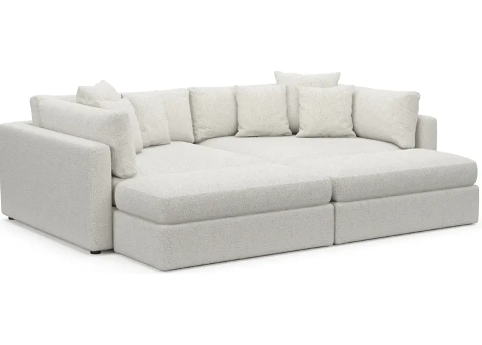 Haven Foam Comfort 2-Piece Media Sofa and 2 Ottomans - River Rock Ivory