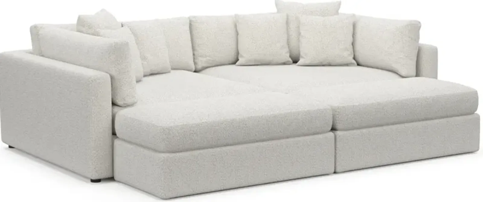 Haven Foam Comfort 2-Piece Media Sofa and 2 Ottomans - River Rock Ivory