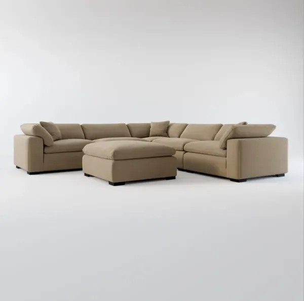 Plush Core Comfort 5-Piece Sectional and Ottoman - Merrimac Brownstone